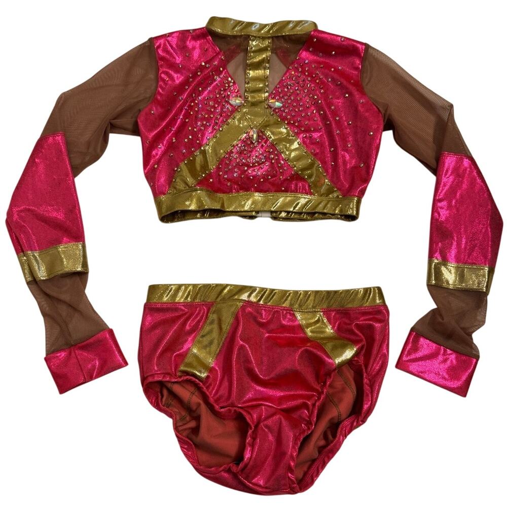 Design Worx Semi-Custom Dance Costume w/Stones Pink/Gold Sz MA